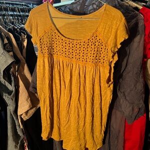 Women's Yellow Crochet Top XL
